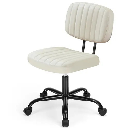 【Deal】Ergonomic PU Leather Office Task Chair - Compact Armless, Adjustable Seat Height, Rolling Swivel, Space-Saving with Easy Assembly, 250lb Capacity for Small Home Spaces (Leather Swivel Chairs & Stools Category)