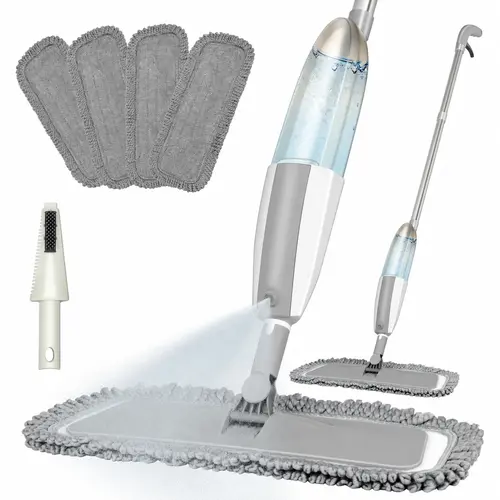 PHANCIR Microfiber Spray Mop for Floor Cleaning with 4 Washable Pads Hardwood Floor Mop Grey Iron 360° Rotating Head 420ml Spray Bottle Non Slip Sweat Proof Lightweight Flat Mop Rinseclean Spin Mop