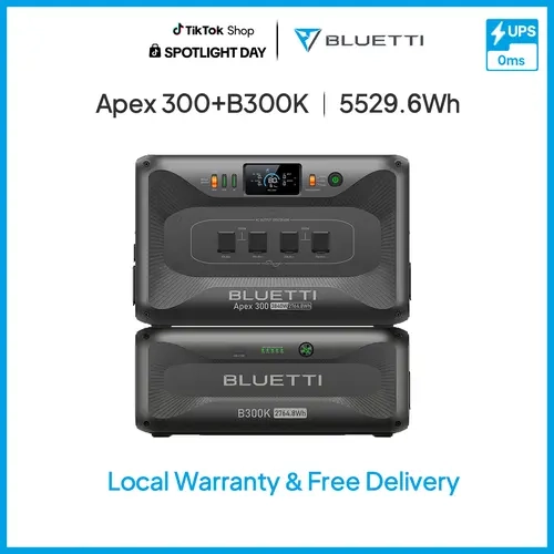 BLUETTI Solar Generator Apex 300 & B300K , 5529.6Wh LFP Battery Backup with 6 3840W AC Outlets (7680W Surge), 120V/240V Dual Voltage Output, Modular Power for Home, RV and Emergencies