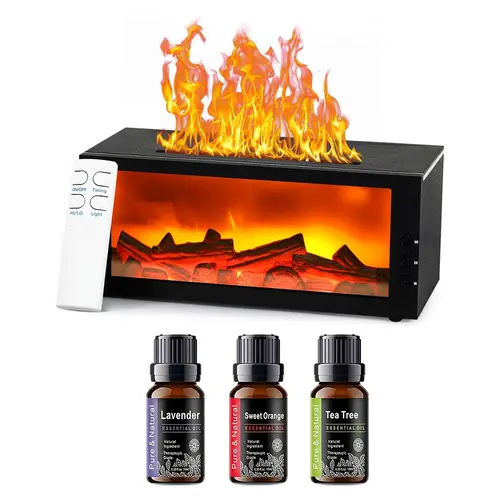 Upgraded 300ml Plastic Fireplace Fragrance Aroma Humidifier - 7-Color Large Flame Nightlight Diffuser, Glow-in-the-Dark Sleep Aid Scented Cool Mist, Remote Timer, Auto Off, Portable, Bedroom Use,back to school,back to school haul,sohochic