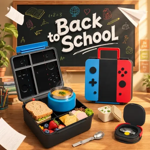 PAWTONG Insulated Lunchbox for Kids with 9oz Soup Thermo - BPA-Free, 9oz,Leakproof Lunch Food Containers with 4, Ideal for School, Trips, Lunch Boxes,Built-in handle,With external handle, Lid, Set,  Steel, Jar, Tableware