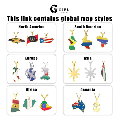 GGIRL Fashion World Map Pendant Necklace 18K Gold Plated National Flag Design for Men Women Neutral Gift Travel Enthusiast Modern Versatile Streetwear Statement Jewelry, Fashion Jewelry Gift for Holiday Haul Christmas Birthdays Anniversaries,summerwins