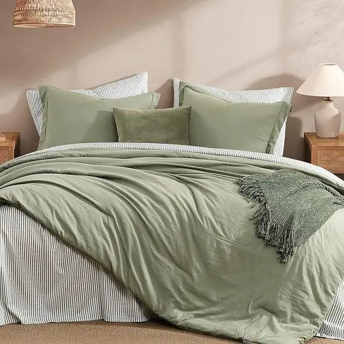【Back to School】Monbix 7-Pieces Microfiber Comforter Set, Modern Farmhouse Coastal Style Bedding Set with Double Sided Storage Pockets, 1 Comforter, 2 Pillowcases, 2 Shams, 1 Flat & 1 Fitted Sheet,SummerWins,DFYD,deals for you,mid year sale,restock