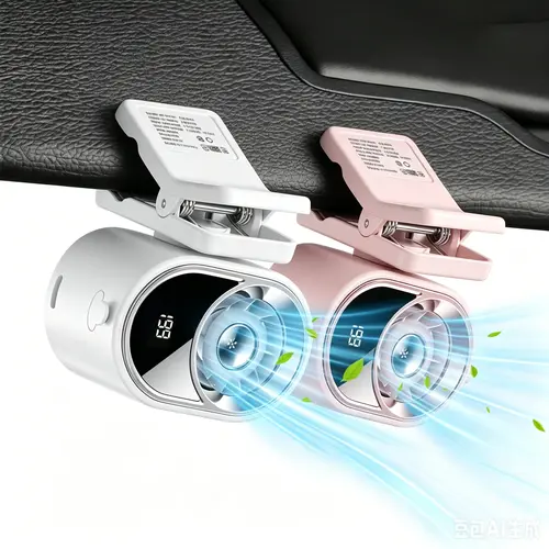 PADOX Car Clip-On Rechargeable Rotating Fan with LED Display - 360° Rotation, 4 Speeds, USB Fan Light, 1800mAh Battery, Type-C Charging, Mini Portable Cooling Device