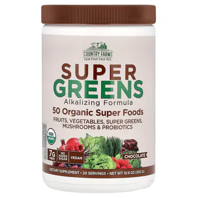 Country Farms Super Greens, Alkalizing Formula, Chocolate, 10.6 oz (300 g)