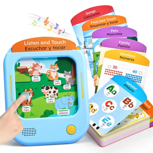 JoyCat Bilingual Unisex Toddler Learning Tablet with 106 Spanish-English Talking Flashcards, 20 Games, Touch-Tap Learning, Montessori Language Toy, Battery-Powered Autism-Friendly Gift for Ages 2-6