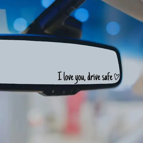 2pcs (Black-White) "I Love You Drive Safe" Rearview Mirror Car Stickers, Vinyl Decal Car Decoration, Girly Automotive Accessories for Women