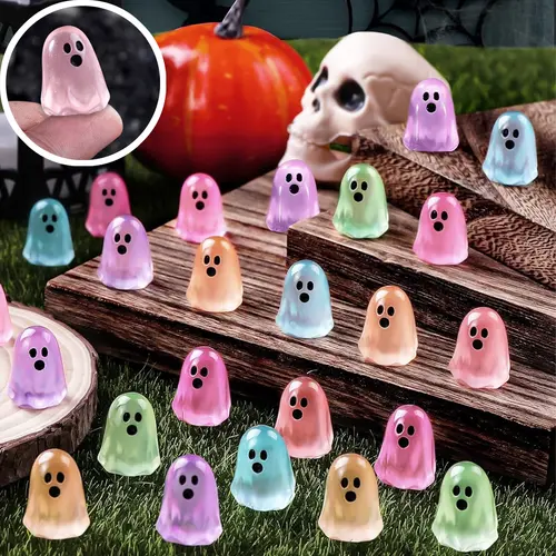 60Pcs Glow-in-the-Dark Resin Ghost Mini Figures - Creepy Cute Halloween Things, Oddities Gifts, Dollhouse Resin Models, Home Decor Accent with Glow Effect, Cute Collectibles,sohochic