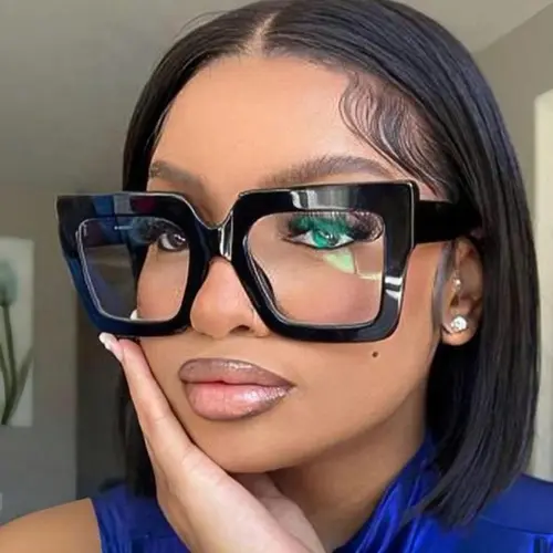ShineThru Unisex Full-Rim Retro Square Wide Frame Non-Prescription Blue Light Glasses (1-Pair) - High-Quality PC Frame, Lightweight, Comfortable, UV Protection, Screen Glare Cut, Blue Light Glasses for Women, Retro Square Style Elevates Basics, Daily Wear