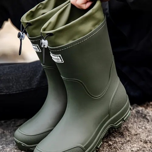 Men's & Women's High-Quality Anti-Slip Rain Boots with Cuff, Slip On Boot, Kitchen Shoes, Garden Shoes, Motorcycle Boots, Fishing Shoes, Army Green, Waterproof Outdoor Footwear
