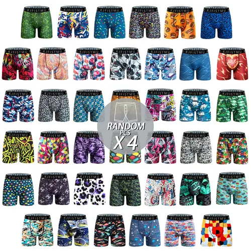 4 pieces of KJFISTMU men's boxer shorts, random 4-piece set, men's stylish printed graffiti sports underwear, comfortable fit, breathable and quick-drying. Street Style Graphics Casual Polyester Menswear Print Boxershorts Stretchy Boxer Briefs