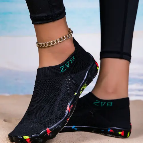 Women's Water Shoes with Wide Toe and EVA Sole, Elastic Knit Upper, Soft Comfortable Lightweight Swimming Shoes, Eva Beach Shoes, Pool Shoes