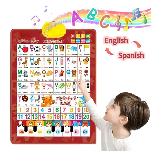 Kids' Bilingual English-Spanish Interactive Talking ABC & Number Chart Poster - Preschool Alphabet Tool, Language Acquisition Toy with Alphabet Song, Auditory Learning Activities, Interactive Elements, Basic Vocabulary, Colorful Chart,back to school