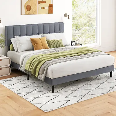 Sweetcrispy Full Size Contemporary Durable Upholstered Bed Frame with Adjustable Headboard, 800LBS Sturdy Wooden Slat Support, No Box Spring Needed, Noise-Free, Easy Assembly for Apartment Indoor Furniture, Durable Bed Frames