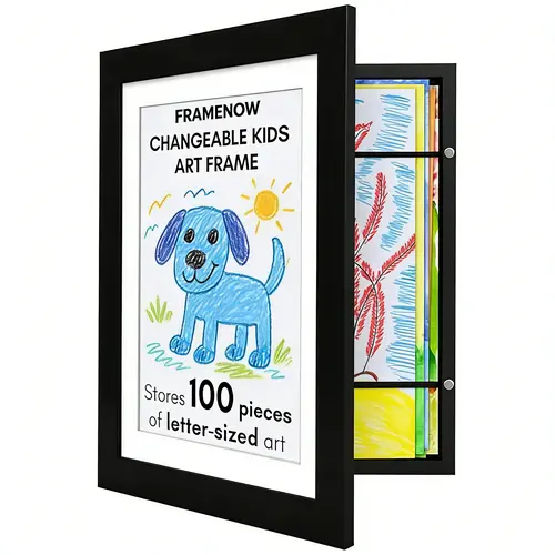 Framenow Magnetic Border MDF Board Kids Art Frame - Front-Opening A4 Back to School Fit, Wall-Mount Multiple Artworks Holder, Holds Up to 100+ Pieces, for Playroom