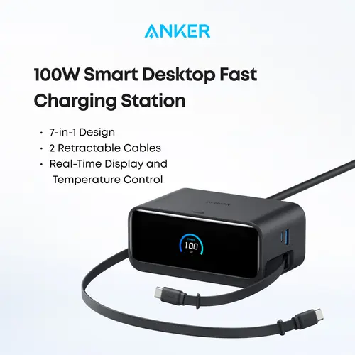 [Live only]Anker Nano Charging Station, 7-in-1 USB-C Power Strip for iPhone 16, 2.3 ft Anker InstaCord Retractable Cable, 3 USB-C, 1 USB-A, 3 AC, 100W Fast Charging Desktop Accessory for MacBook, Home, Office sohochic