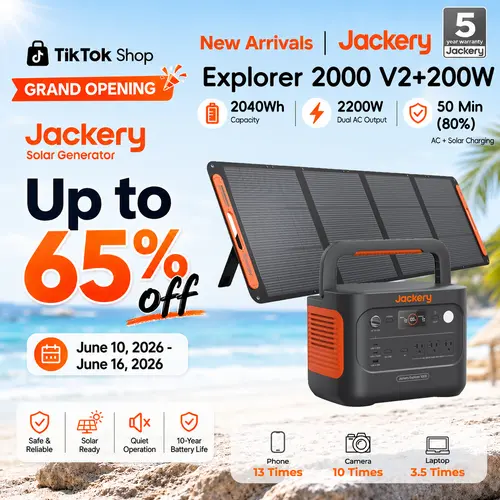 Jackery Explorer 2000 v2 Portable Power Station, 2042Wh LiFePO4 Home Backup Battery, 2200W Solar Generator, USB-C PD 200W Fast Charging for Emergencies, Power Outages, Camping(Solar Panel Optional)