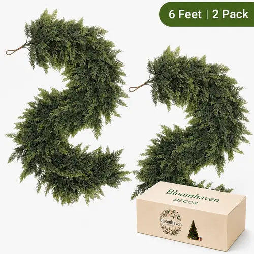 2-Pack 6 FT Real Touch Artificial Cedar Garlands - Winter Garland, Cozy Rustic Christmas Holiday Decor, DIY-Friendly Wall Decor with No Fuss Setup for Indoor/Outdoor Use, Diy-Friendly, No Fuss Setup,sohochic