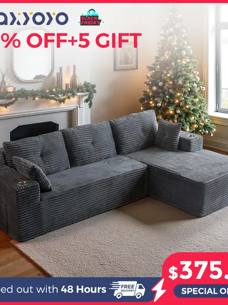 【2 or 1 Package Shipping】MAXYOYO 104" Modular Boneless Sectional Couch with L-Shape Chaise, sectional couch   for Living Room, Sofa in A Box, Oversized Sofa Sleeper with Deep Seat, No Assembly Required | Cloud Sofa | Compressed Sofa, SohoChic