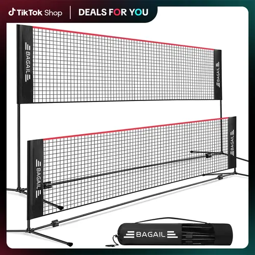 【BackToSchool】BAGAIL Badminton Net, Height Adjustable Kids Volleyball Net, Foldable Nylon Net 10 ft/14ft/17ft Wide, Tennis Net, Small Pickleball Net for Backyard Game and Indoor Outdoor Use, Easy Setup Racket Protector