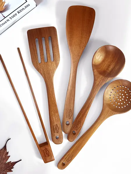 5pcs High-Quality Multi-Functional Kitchen Tool Set, Ergonomic Design with Wooden Handle, Heat-Resistant Non-Stick Spatula and Ladle Included, Easy to Clean, Perfect Gift for Holidays or Essential Kitchen Must-Have