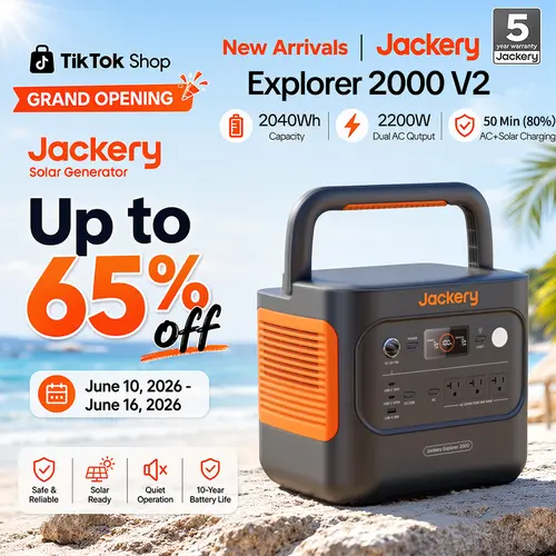 Jackery Explorer 2000 v2 Portable Power Station, 2042Wh LiFePO4 Home Backup Battery, 2200W Solar Generator, USB-C PD 100W Fast Charging for Emergencies, Power Outages, Camping(Solar Panel Optional)