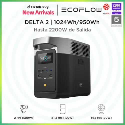 Estación de energía portátil EF ECOFLOW DELTA 2 Series con panel solar, batería LiFePO4, salida USB-C, generador solar, cortes de energía, planta, mantiene el refrigerador funcionando