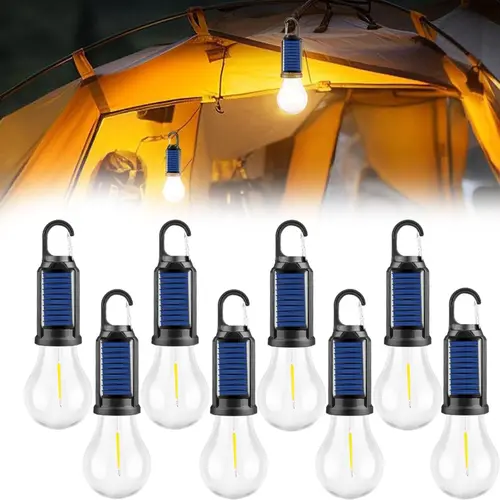 Solar Rechargeable Camping Tent Light - IPX4 Waterproof Compact ABS Plastic Tungsten Filament Emergency Lighting, Camping Equipment with Hook, Waterproof Solar Flashlight (2/4/6/8/10 Packs),sohochic