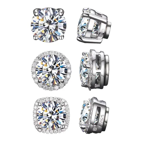 UCCIYO 1 Pair of S925 Silver Stainless Steel Magnetic Stud Earrings, Unisex, No Piercing Required, Synthetic Moissanite Gemstones, 5-8mm.E205 E206 E206