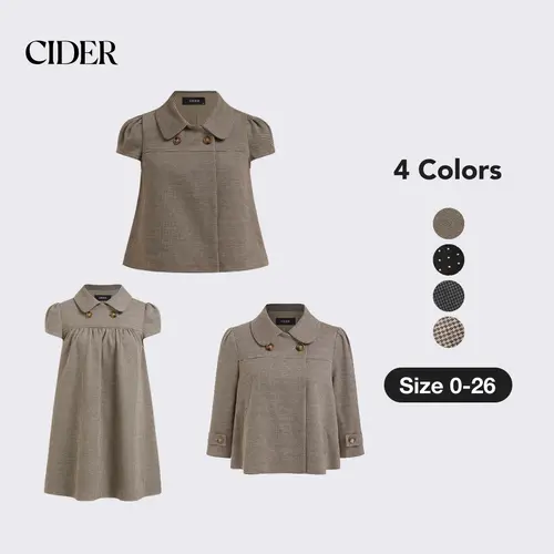 Cider Napoleonic Core Peter Pan Collar Houndstooth Button Short Sleeve Blouse Napoleon