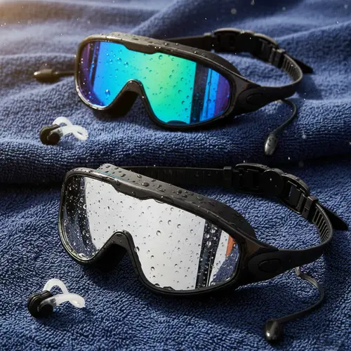 Adults' 2-Pack Ultra-Wide Lens Swim Goggles Set - 180° View, Silicone Leakproof, Anti-Fog, UV Protection, Adjustable Swimming Glasses for Men & Women