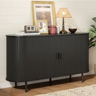 【SohoChic】ONBRILL 40/55'' Fluted Sideboard Storage Cabinet With Doors And Shelves - Credenza Storage Cabinet For Office, Bedroom Storage Cabinet, Hallway Storage Cabinet, Console Storage Cabinet