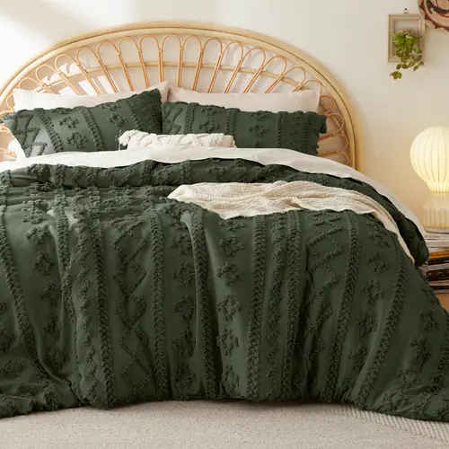 Bedsure 3-Piece Tufted Boho Comforter Set - Soft Jacquard Embroidery Bedding, Farmhouse Shabby Chic Style, All-Season Use, Ideal for Bedroom Decoration,sohochic