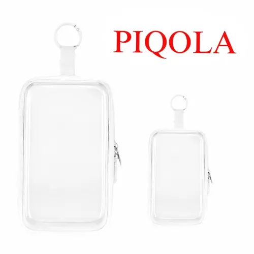 PIQOLA Mini Clear Hard Shell Zipper Case with Keychain 4 x 6.5 inch / 2.5 x 4 inch Rigid PVC Plastic Transparent Organizer Pouch Mini Portable Storage for Earbuds Cosmetics Coin Card Travel Accessories Display Case Mini Pencil Case BackToSchool