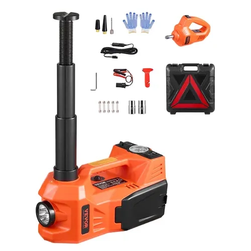 【toolupgrade】VEVOR 5-Ton 12V Electric Scissor Jack with Built-In Inflator, Safety Toolbox Kit Including Electric Impact Wrench, LED Light, Torque Control & Car Power Clamp for Flat Surfaces, Sedan, SUV [BackToSchool]