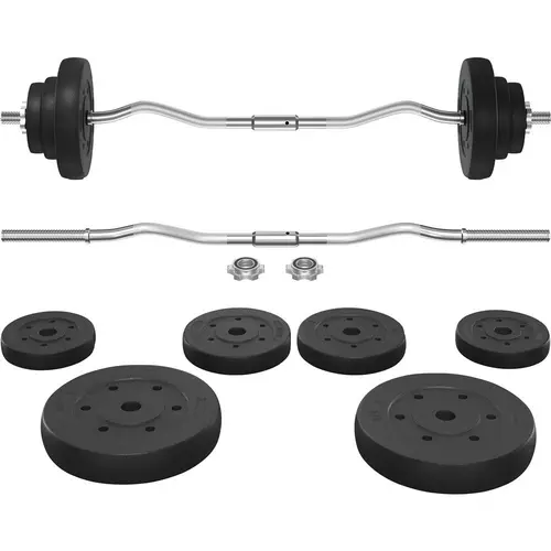 Yaheetech Unisex Olympic W-Shape Curl Barbell Set - 44LB/55LB/66LB Weights, Chrome Finish & Black Color, Home Gym Stuff for Strength Train, Back to School Haul Fitness Equipment, Exercise Equipment