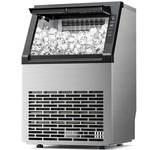 Antarctic Star Commercial Stainless Steel Silver Ice Maker - 79Lbs/24H Freestanding, Self-Cleaning, LCD Temp Monitor, Quiet Operation, Energy-Saving Design, ETL-Certified for Safety, Ice Cubes Maker for Home, Bar