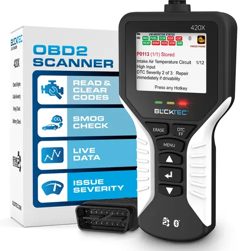 BLCKTEC 420X OBD2 Scanner Diagnostic Tool - 2.4 Inches, Battery/Alternator Tests, Reads & Clears Check Engine Light, Multi-Language (English, Spanish, French) Car Code Reader for 1996+ OBDII Cars with Bluetooth iOS & Android App