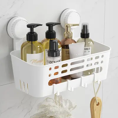 Lifewit Suction Cup Shower Caddy - No-Drilling Removable Bathroom Organizer Rack with Built-In Holes Drain Fast, Keeps Shampoo Dry and Ready, Strong Vacuum Suction