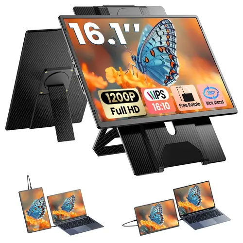 Cevaton 16.1" Portable Monitor for Laptop, Laptop Screen Extender, 1200P Second Screen with 360° Rotation Stand, Adjustable External Display for Work, Study, Gaming, USB-C/HDMI Connection, Monitor Only,#TikTokBackToSchool