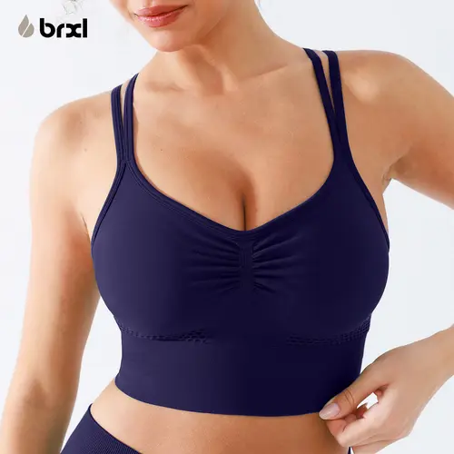 BRXL Women's Seamless V-Neck Wireless High Waist Stretchy Workout Bra - Crisscross Back, Cross-Back Sports Bra for Daily Outings & Sports, Workout Bras, Crisscross Sports Bras