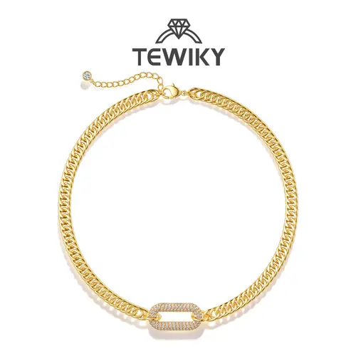 Tewiky Cuban Link Chain Necklace with Zircon Clasp for Men Women Trendy 16 Inch Zirconia Cross Pendant Jewelry Gift Back To School