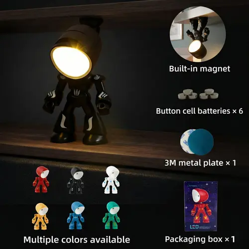 LED Mini Robot Night Light with Magnetic Base, Cute Cartoon Soft Glow Decorative Atmosphere Lamp, Room Decor, Unique Birthday Gift for Kids, Cozy Bedroom Accessory