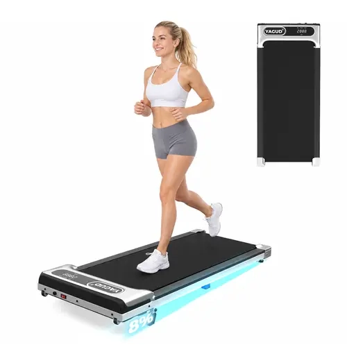 YAGUD Incline Handrail Walking Pad for Home, Under Desk Treadmill with Manual Incline, Remote Control, LED Display, 265 lbs Weight Capacity