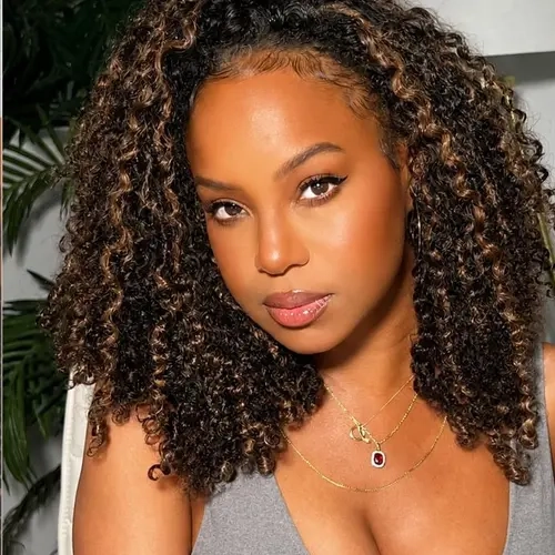 BB Face Colored Burmese Curly Half Wig T1B/4# Human Hair Kinky Curly 3 In 1 Glueless P1B/30# Wig For Black Women 180% Density No Lace Seamless Flip Over
