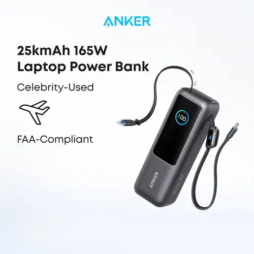 [Live Only] Anker 25,000mAh 165W Laptop Power Bank with Built-In and Retractable Cables for Travel and Work, Fast Charging for 4 Devices sohochic, Portable Charger, Work Accessories, Phone, Edc Gear