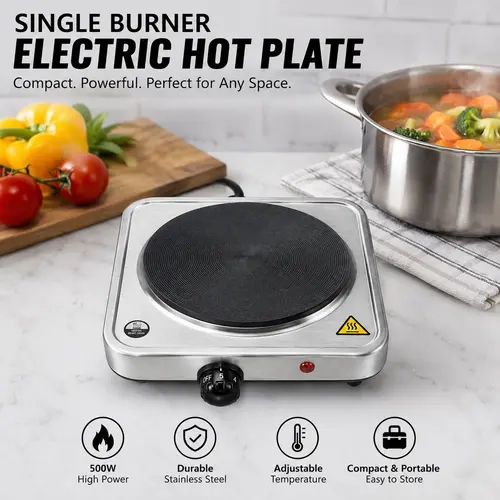 AORAN Portable Electric Hot Plate - Single Burner Countertop Stove with Adjustable Temperature Control, Stainless Steel Compact Fire Burner Head, Portable Size, Strong Flame for Indoor Use, Apartment Users