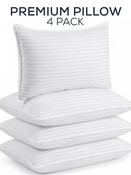 Utopia Bedding Premium Hotel-Quality Cooling Pillows - 4-Piece White Striped Pattern Contoured Shape Set for Back/Side Sleepers, Home & Bed Accessory
