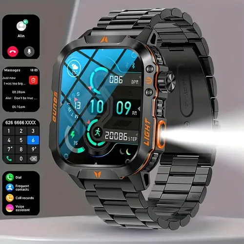 Men's Military Smart Watch - IP68 Waterproof, Compass, Call Answering/Making, Heart Monitor, Fitness Tracker, Compatible with Android & iOS, Hiking, Gifts for Boyfriend, Mens Gifts, Adults' Accessories,sohochic