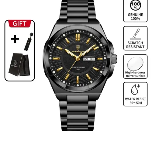 Poedagar Top Business Men's Watches, Stainless Steel Waterproof Luminous Man Watch, Luminous Analog Watch, Date Week Display, Casual Fashion Quartz Wristwatch, Casual Trendy Wristwatch, Stylish Watch, Fashionable Stylish Watch